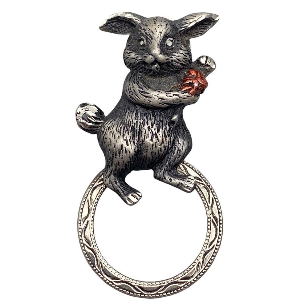 Hand Crafted Pewter Hare Rabbit Designed Lapel Pin w/Silver-Tone Loop